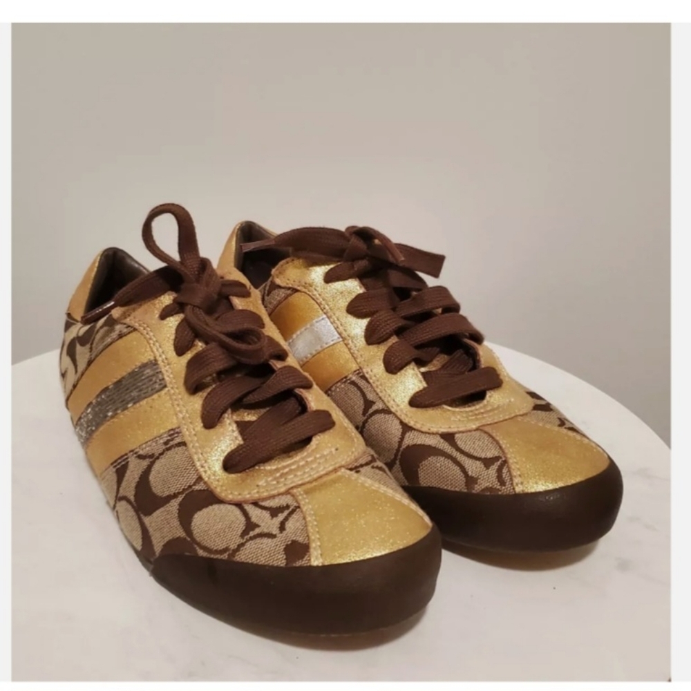 NWOT Coach Mable Leatherware Signature Jacquard Metallic & Beading Sneakers - 9M